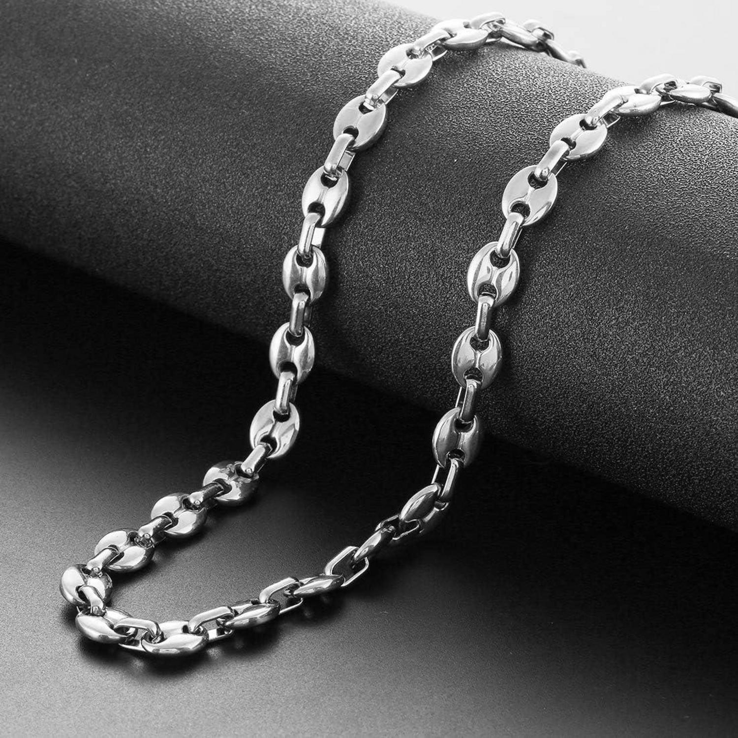 AFSTALR Edelstahl Kaffeebohne Halskette 6/9/11mm für Herren Silber 51/56/61CM