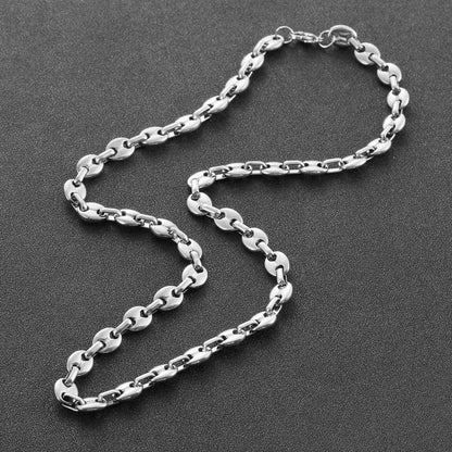 Kaffeebohne Halskette Herren Edelstahl 11mm Silber 56cm