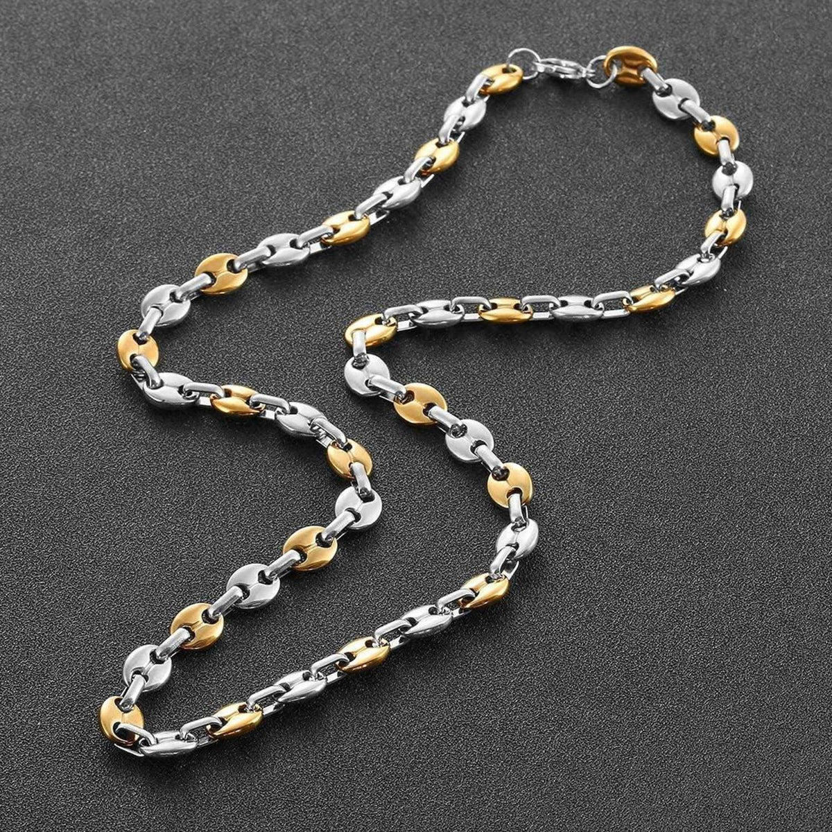 Edelstahl Kaffeebohnen Kette & Armband Set Herren 6mm 61cm Silber/Gold