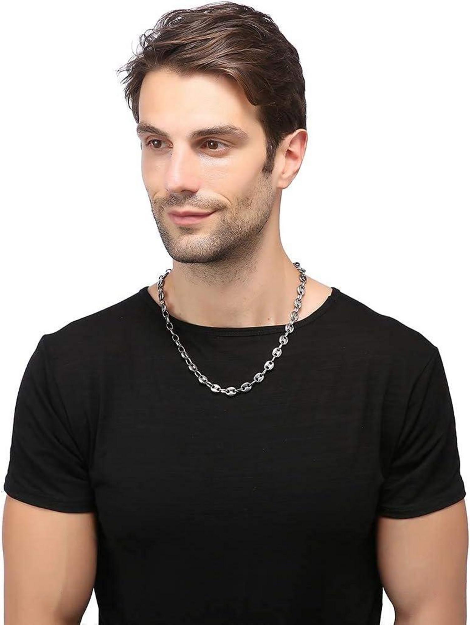 AFSTALR Herren Kaffeebohne Halskette Armband Set Silber Gold Schwarz 56CM