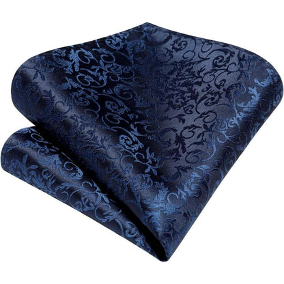 Herren Krawatten Set mit Einstecktuch Paisley D-Marineblau