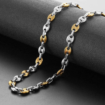 Herren Kaffeebohnen Kette & Armband Set Edelstahl 9mm 61cm Silber/Gold