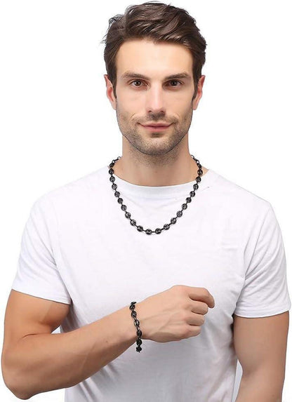 Halskette Armband Set Edelstahl Kaffeebohne Hip Hop Silber Gold