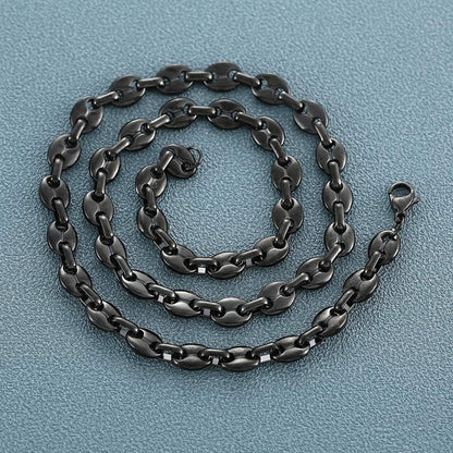 Herren Halskette Armband Set Edelstahl Kaffeebohne Silber/Schwarz 51/56/61CM