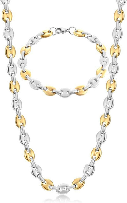Halskette Edelstahl Kaffeebohne Herren Armband Set Silber Gold Schwarz