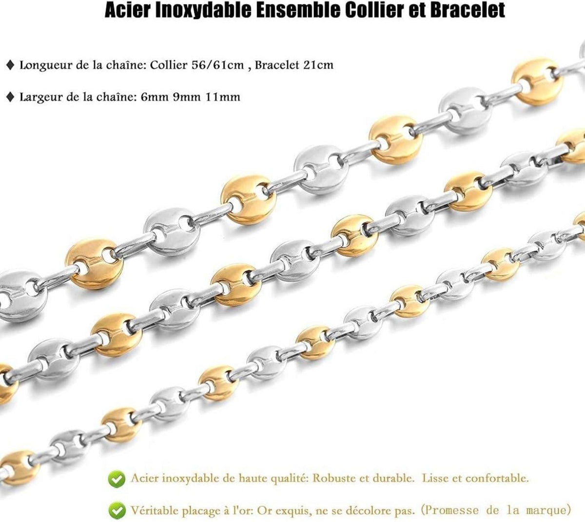 AFSTALR Halskette Herren Edelstahl Kaffeebohne Armband Set Silber Gold Schwarz