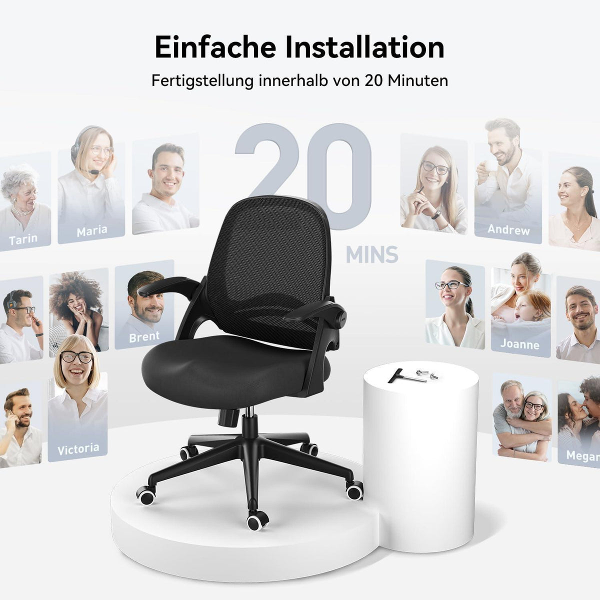 Ergonomischer Bürostuhl mit hochklappbaren Armlehnen, Schwarz