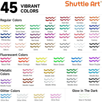 Textilfarben Set 45 Farben, 3D Stoffmalfarben mit Pinsel & Vorlagen