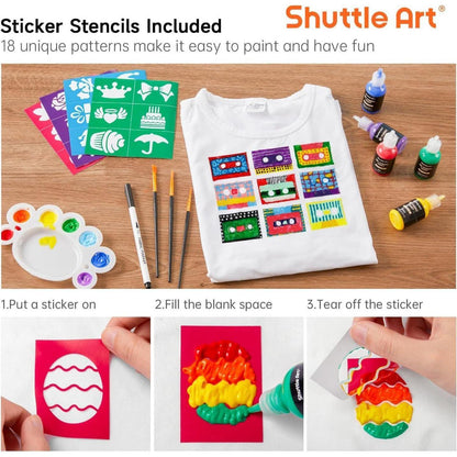 Textilfarben Set 45 Farben, 3D Stoffmalfarben mit Pinsel & Vorlagen