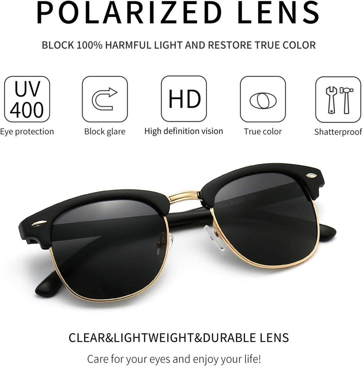 Polarisierte Retro Runde UV-Schutz Sonnenbrille Semi-Rimless