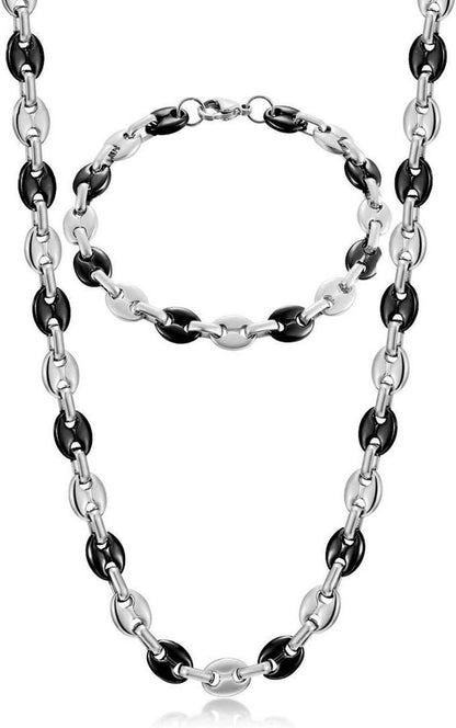 AFSTALR Halskette Edelstahl Kaffeebohne Armband Set 6/9/11mm Men's