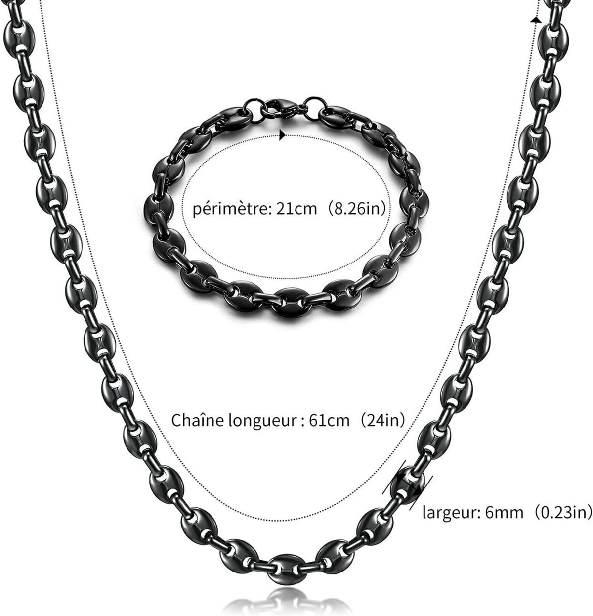 AFSTALR Herren Halskette Edelstahl Kaffeebohne Armband Set