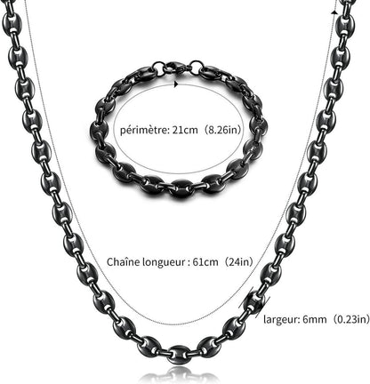 AFSTALR Herren Halskette Edelstahl Kaffeebohne Armband Set