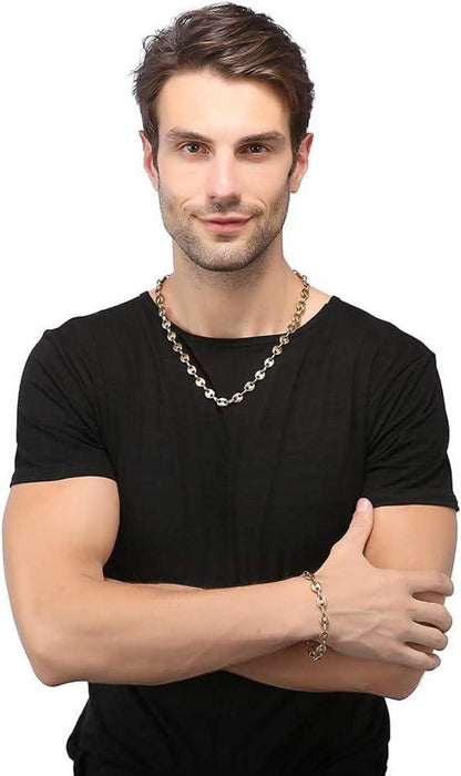 Edelstahl Halskette & Armband Set 6/9/11mm Kaffeebohne für Herren