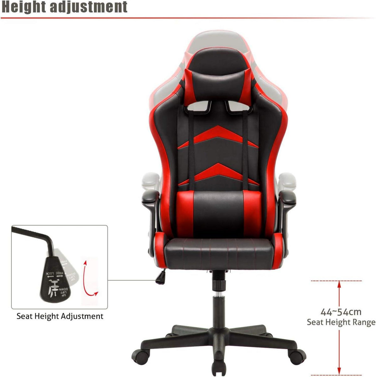 Ergonomischer Gaming Stuhl Bürostuhl mit Verstellbaren Kissen Rot 130 cm
