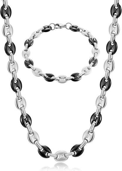 AFSTALR Halskette Edelstahl Kaffeebohne Armband Set Hip Hop