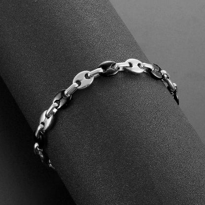 AFSTALR Herren Halskette Edelstahl 9mm Kaffeebohne Armband Set Silber Schwarz