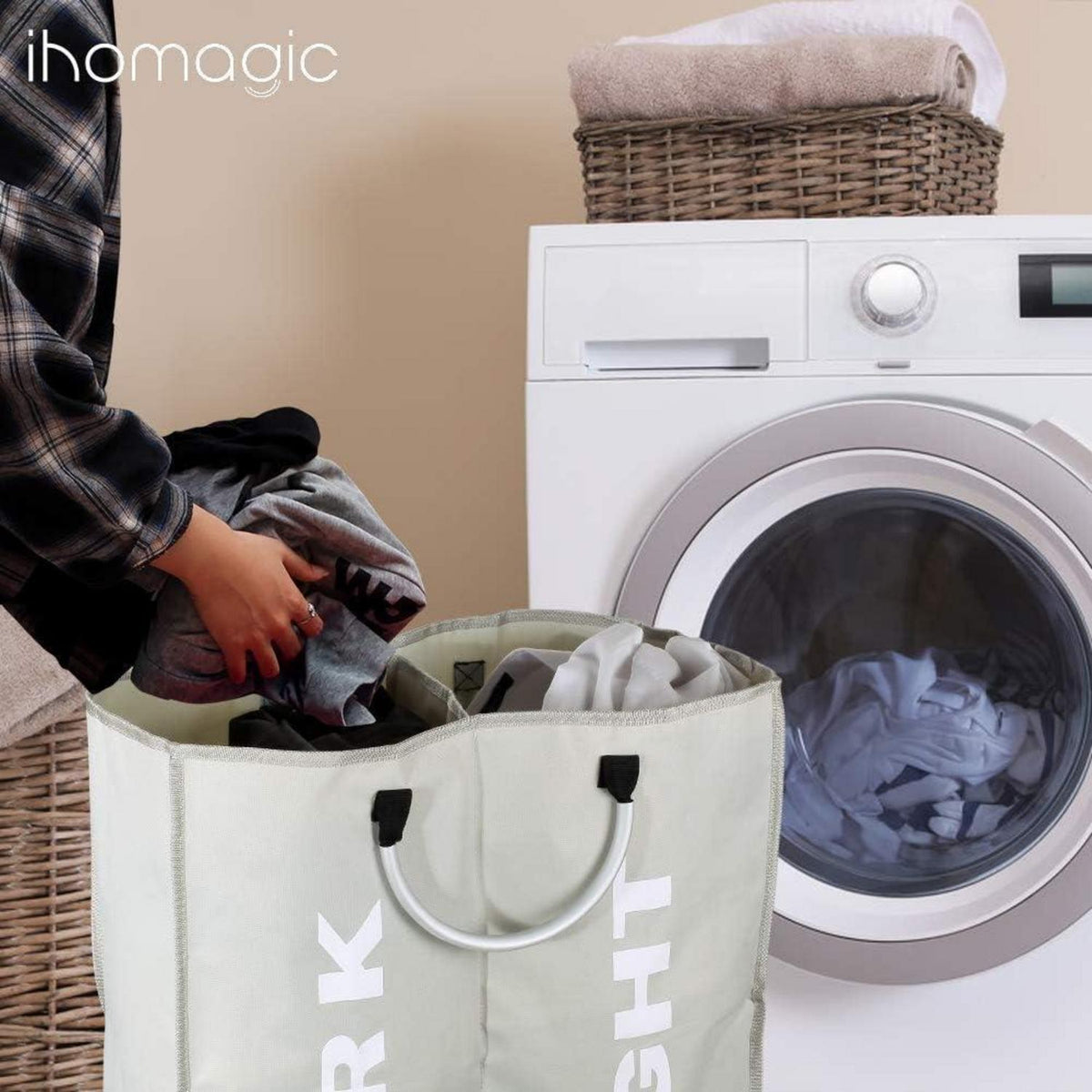 Wäschesortierer 2 Fach Faltbar Grau – 60L Wäschekorb für Schlafzimmer