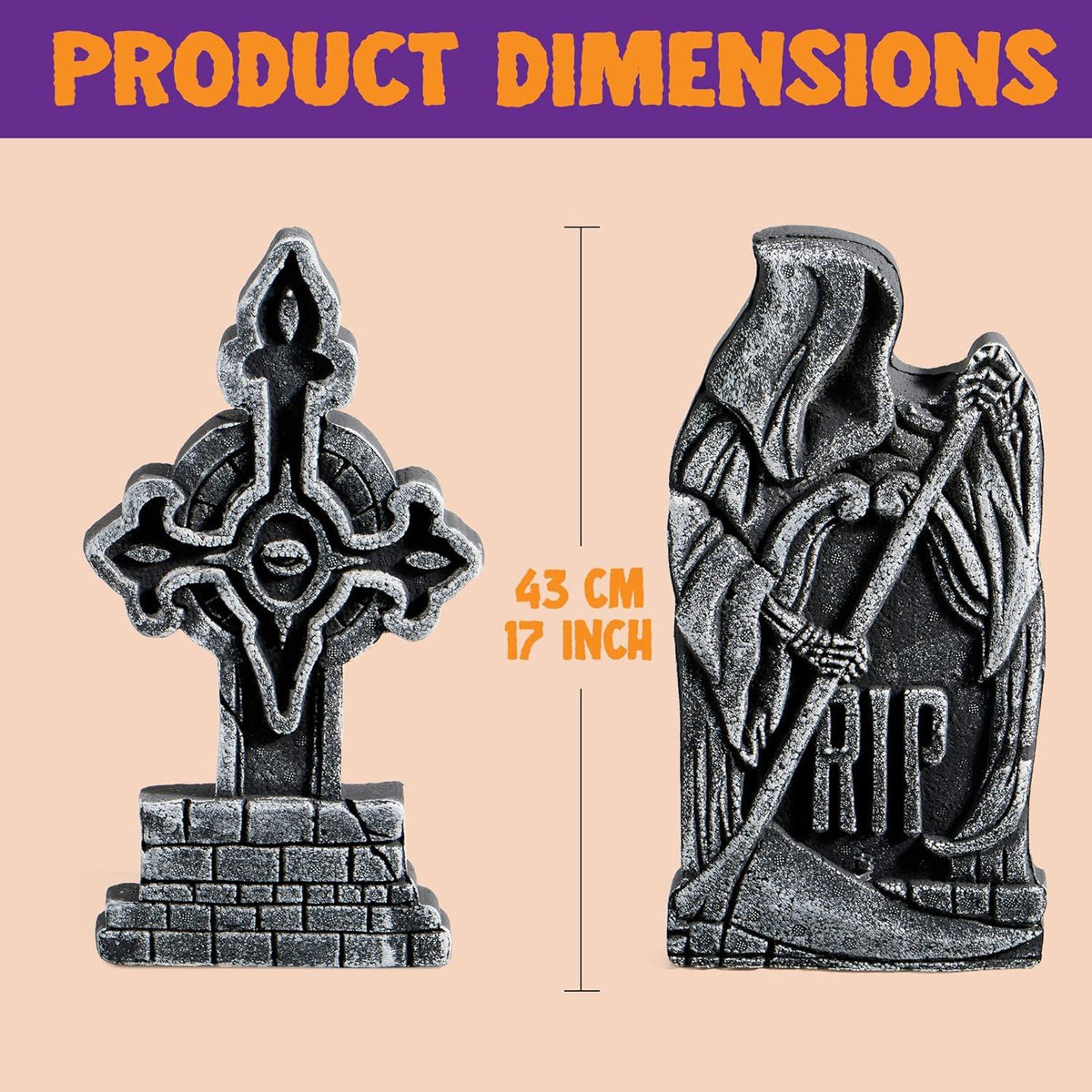 Halloween Grabstein Set 43cm Schaumstoff RIP 5er-Pack Metallpfähle