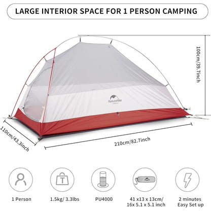 Leichtes Naturehike Cloud up 1 Person Rucksack Zelt für