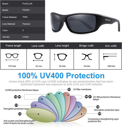 PUKCLAR Polarisierte Sportbrille Herren Damen UV400 Schutz Sonnenbrille L C1