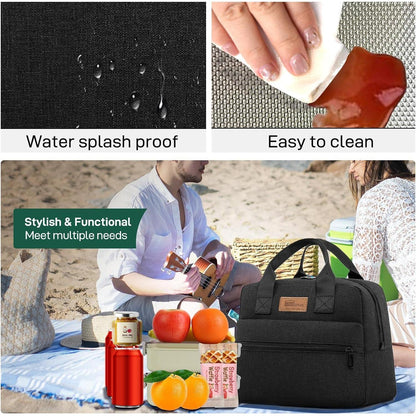 Isolierte Lunchtasche Schwarz – Groß, Wasserdicht & Wiederverwendbar