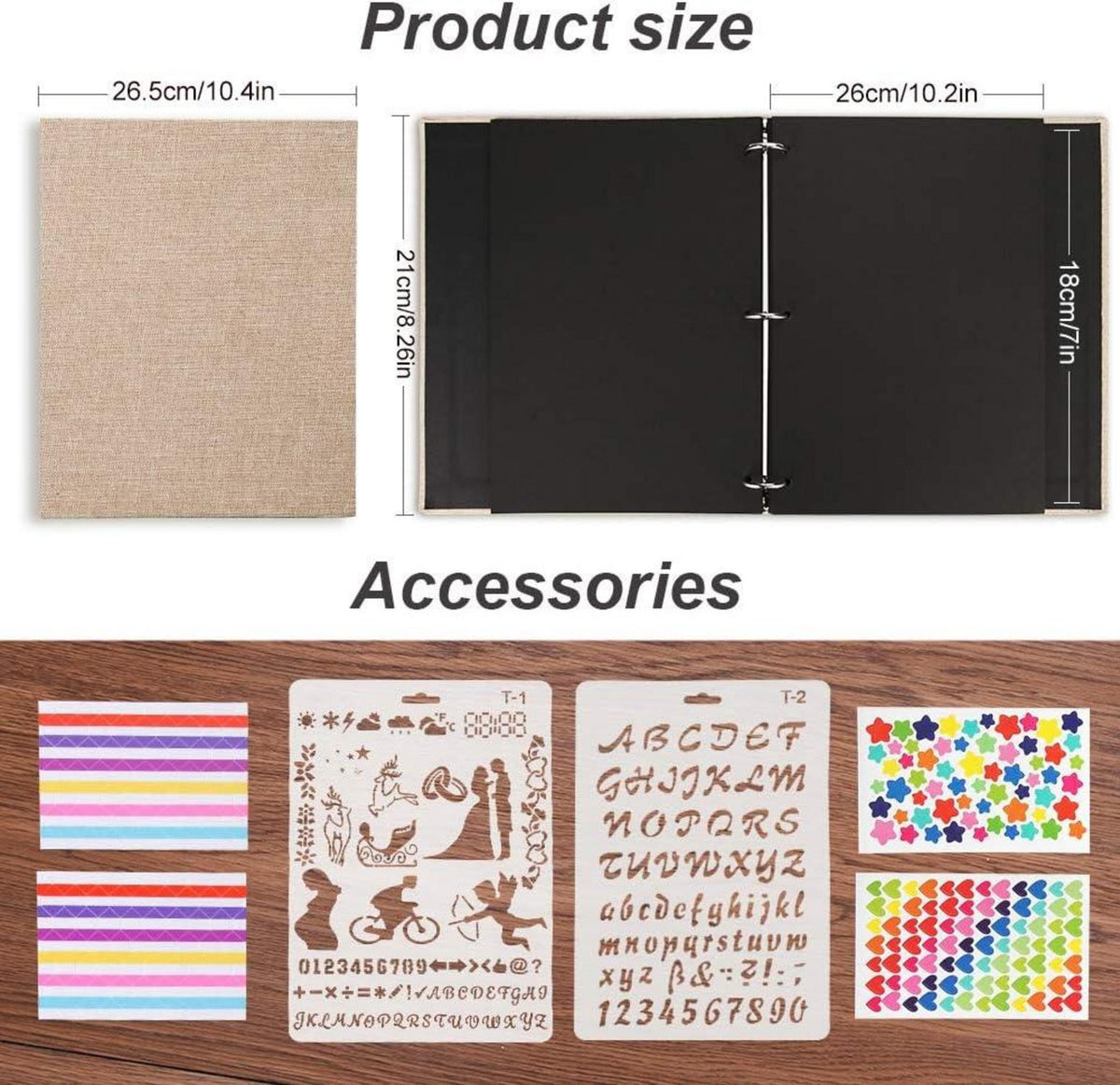 Großes Leinen Scrapbook Album 26,5x21CM Schwarz 60 Seiten