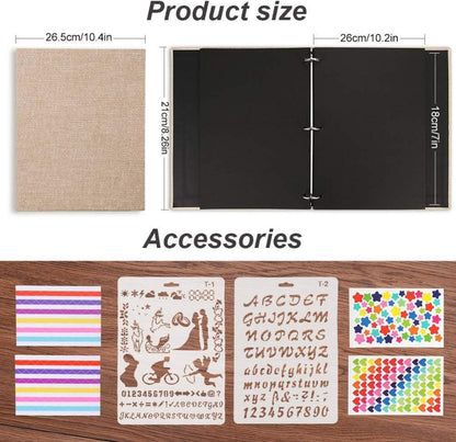 Großes Leinen Scrapbook Album 26,5x21CM Schwarz 60 Seiten