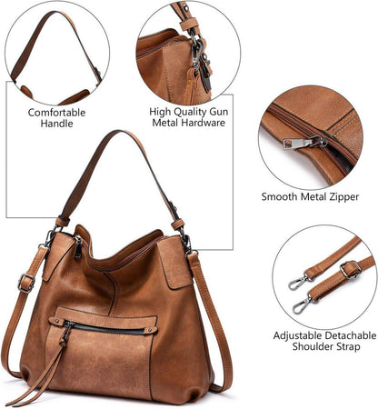Moderne Damen Leder Shopper Umhängetasche Braun