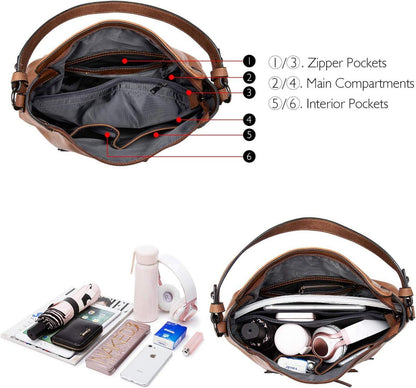 Elegante Damen Handtasche Leder Umhängetasche Braun