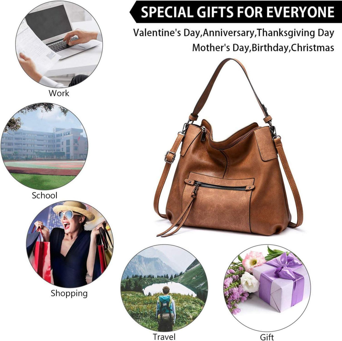 Elegante Damen Handtasche Leder Umhängetasche Braun