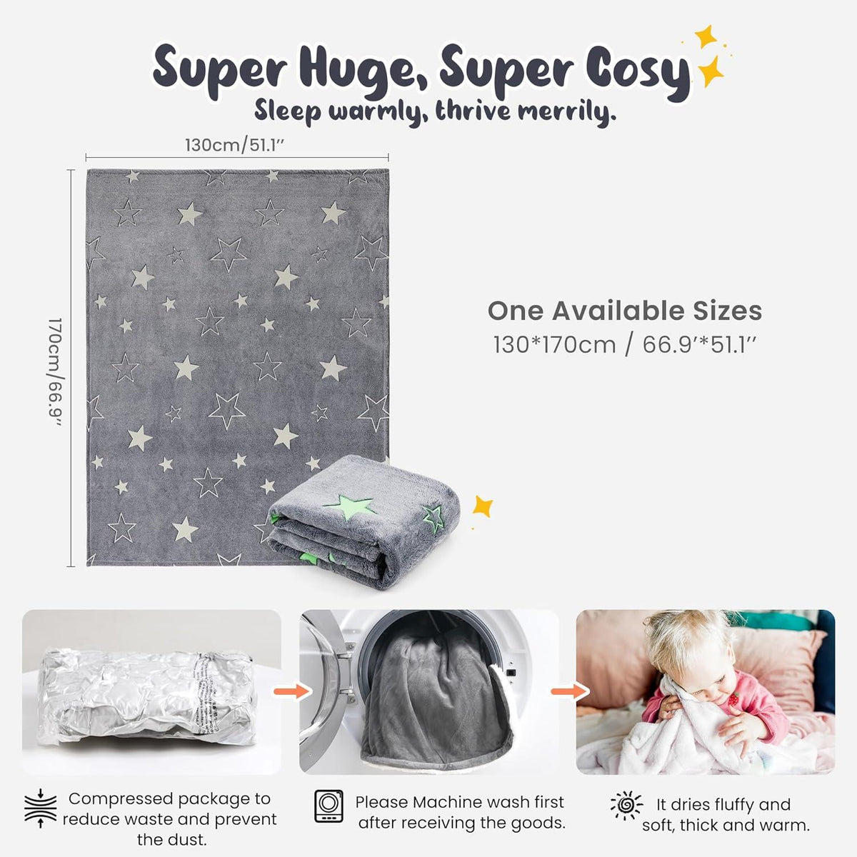 Kuscheldecke Kinder Glow In The Dark 130x170cm Weiche Flauschig