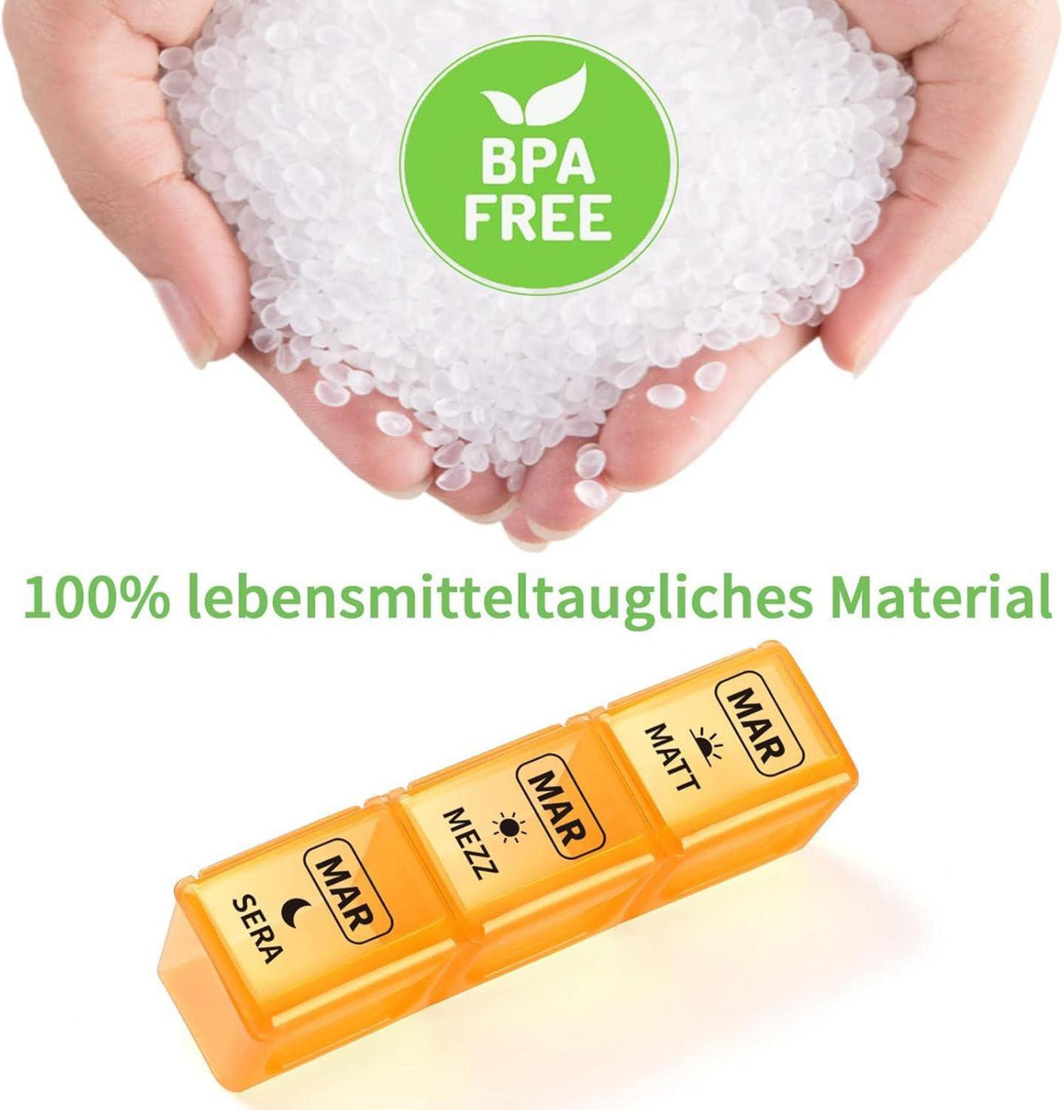 Tablettenbox 7 Tage mit 3 Fächern, BPA-frei, große Fächer