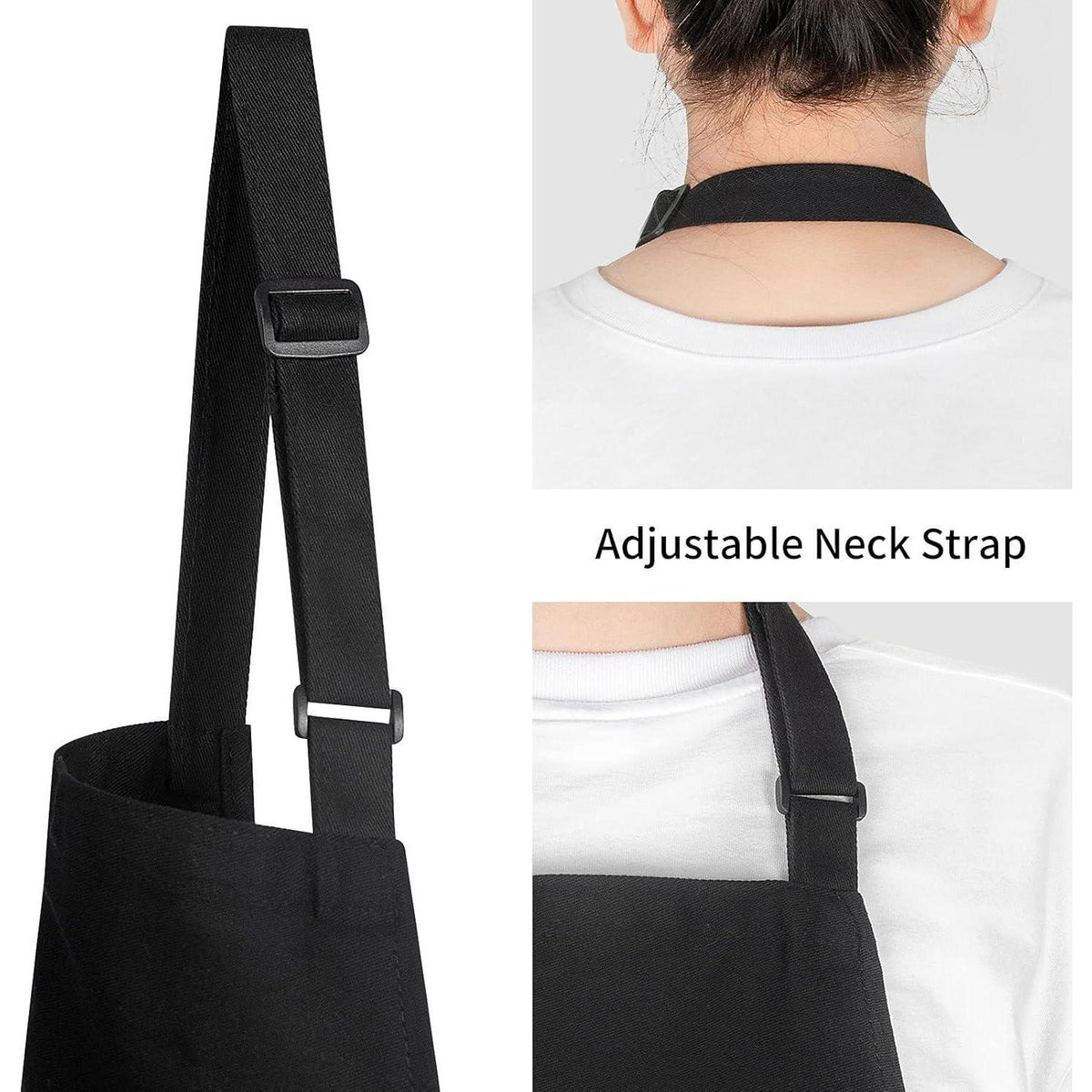 Kochschürze Baumwolle mit Taschen, verstellbar, Schwarz
