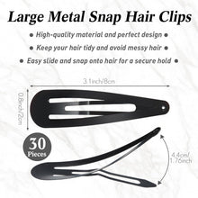 30 Stücke 3,1 Zoll Große Metall Snap Haarspangen Schwarz