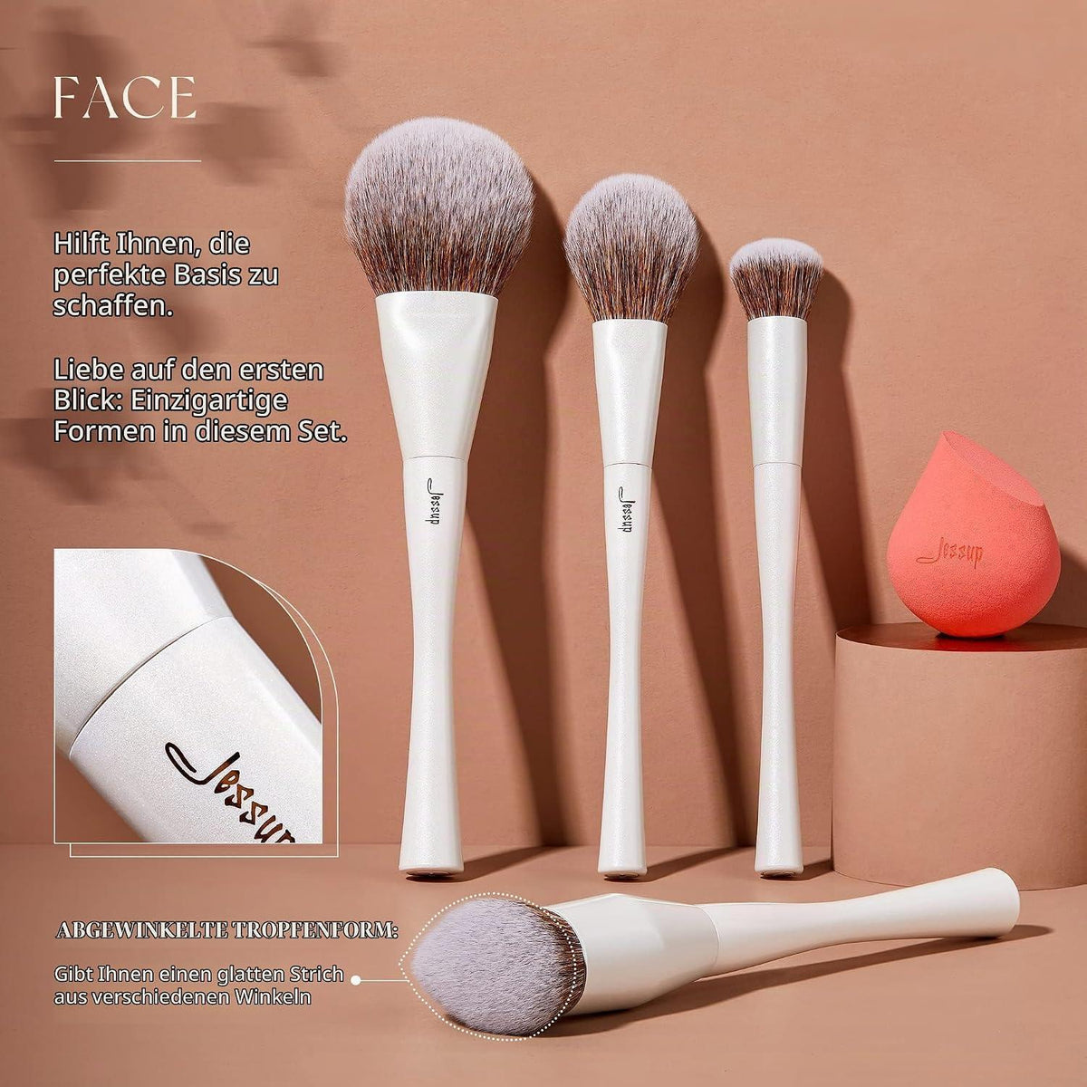 14-teiliges Makeup Pinselset mit Reiniger & Schwamm