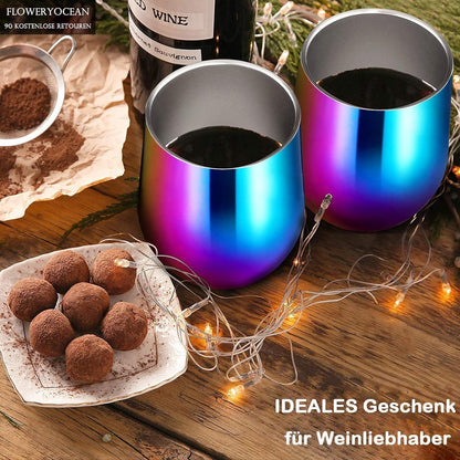 Edelstahl Weinbecher Set 2 Stück 12OZ Bunt Vakuumisoliert