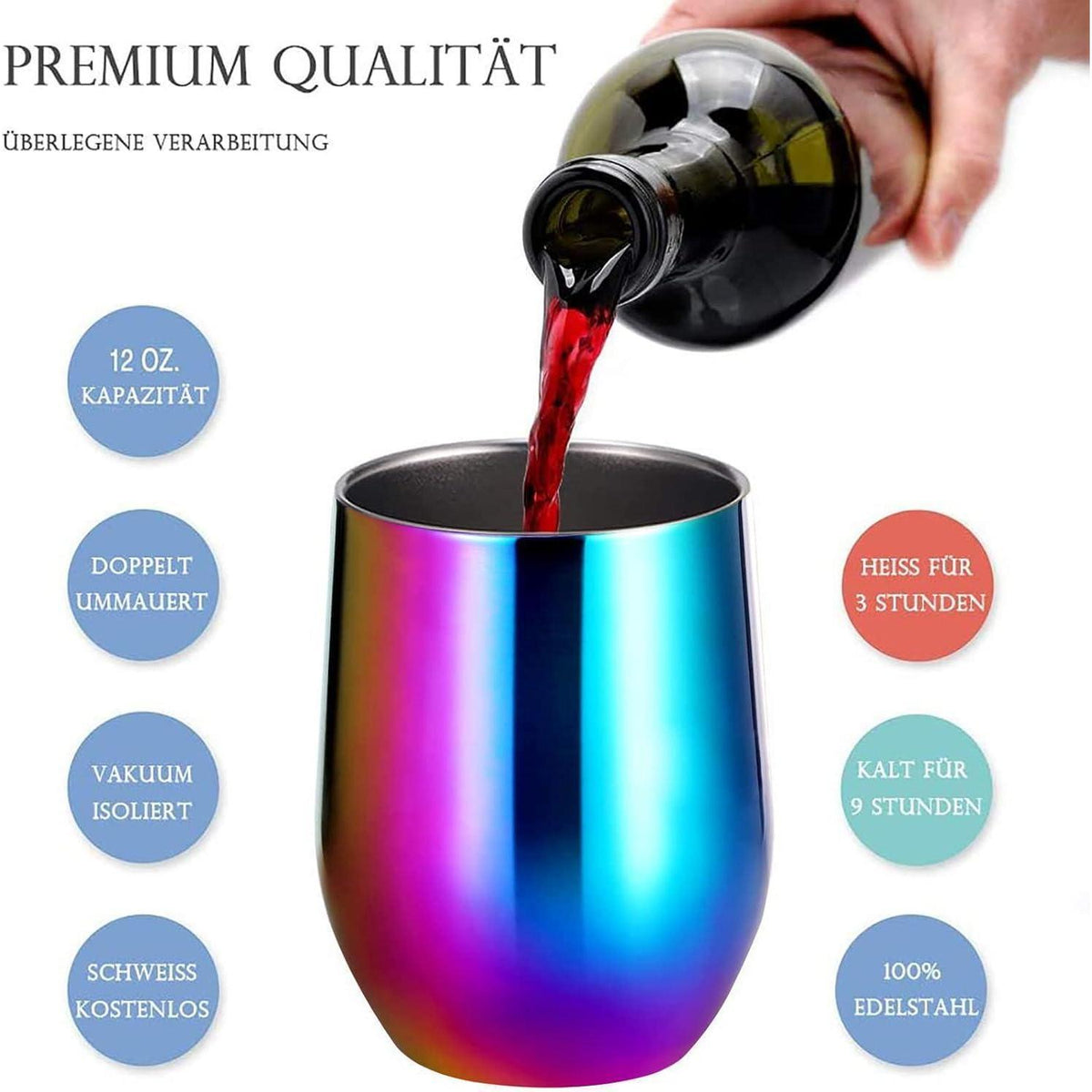 Edelstahl Weinbecher Set 2 Stück 12OZ Bunt Vakuumisoliert