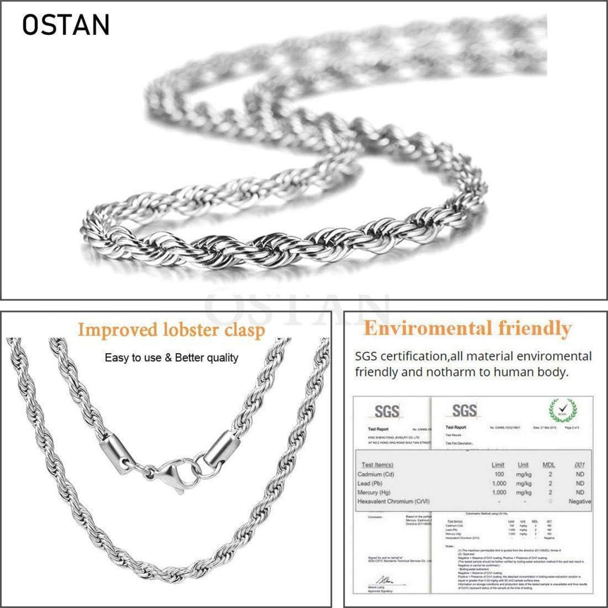 Herren Damen Halskette Edelstahl Verdrehte Kette 2-5mm Silber 45-80cm