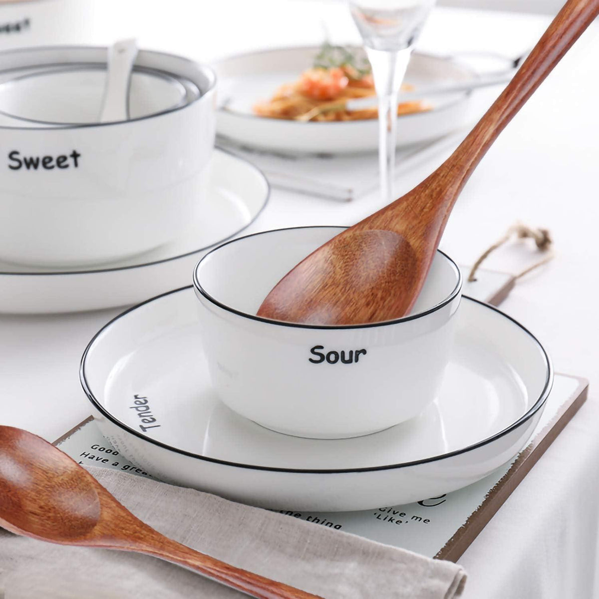 Holzlöffel Set 22,5 cm japanischer Stil 5 Stück umweltfreundlich