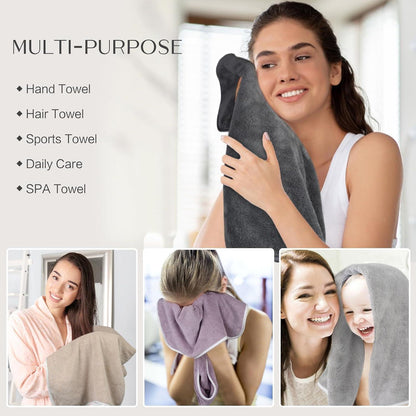 2er Pack Microfaser Handtücher Hellgrau 40x76 cm Super Saugfähig