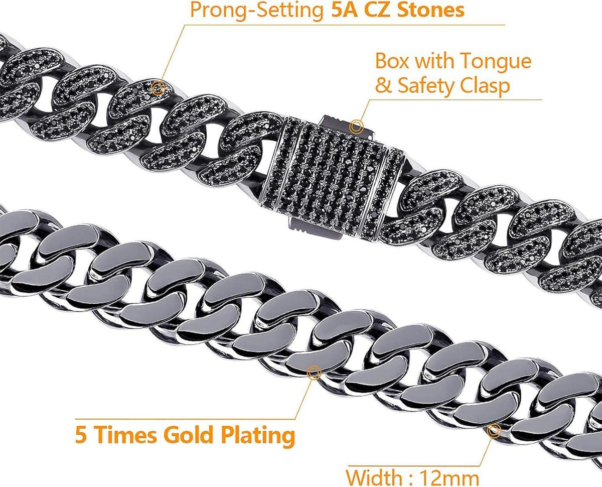 Iced Out Cuban Link Panzerkette 12mm Herren Halskette