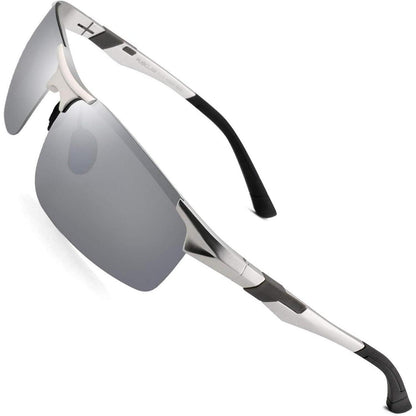 Polarisierte Sportsonnenbrille Herren, Al-Mg Metall, Silber Verspiegelt