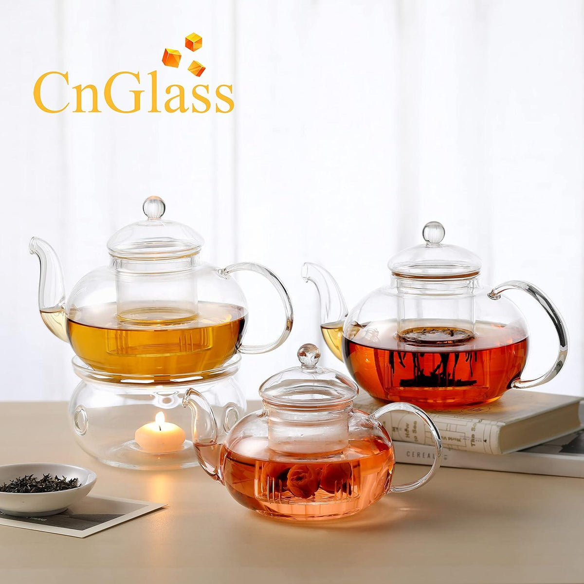 Glasteekanne mit Siebeinsatz Herdplattensicher 1000ml Teebereiter