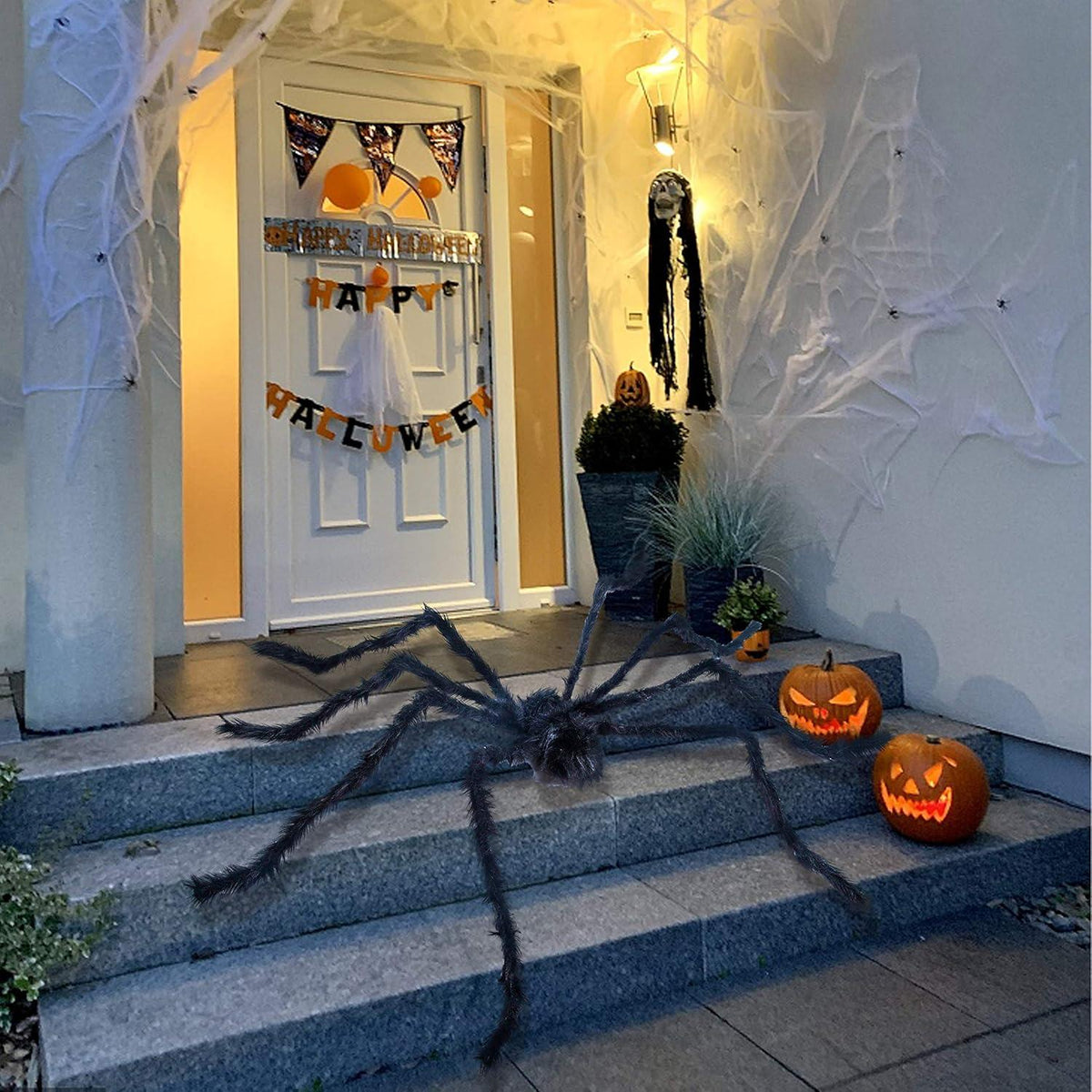 Halloween Spinne 2m, rote Augen, flexibele Beine, schwarz