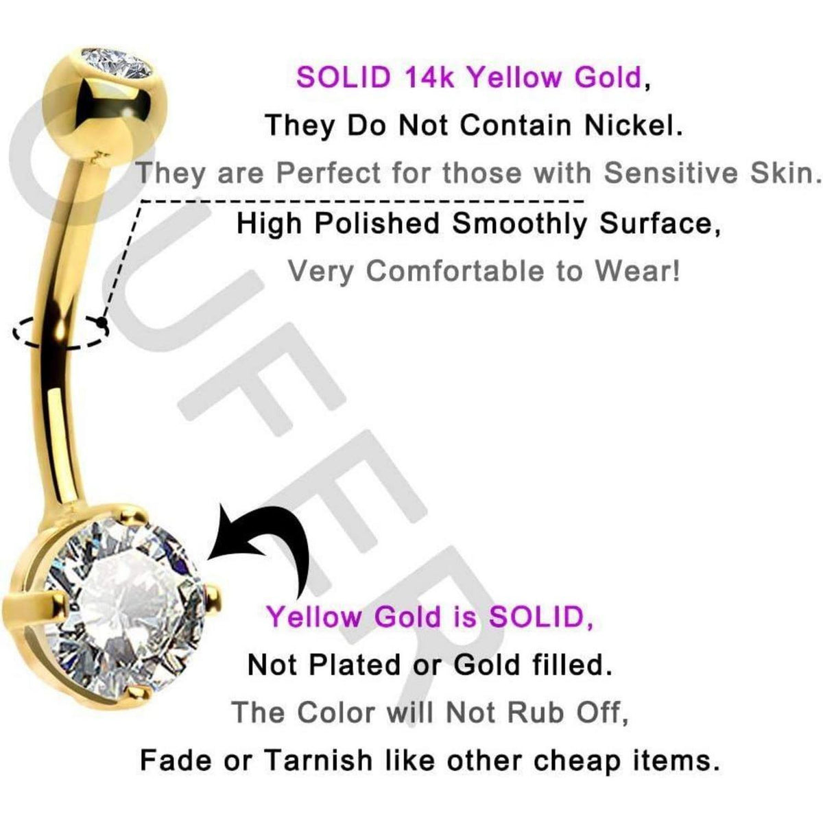 14 Karat Gold Bauchnabelpiercing mit Zirkonia oder Opal Herz