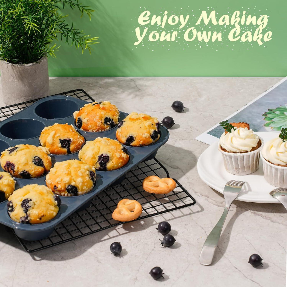 Große Silikon Muffinform für 12 Muffins Antihaft Backform Grau