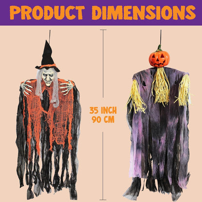 3er Set Hängende Geister Sensenmann Hexe Halloween Deko 90cm Outdoor