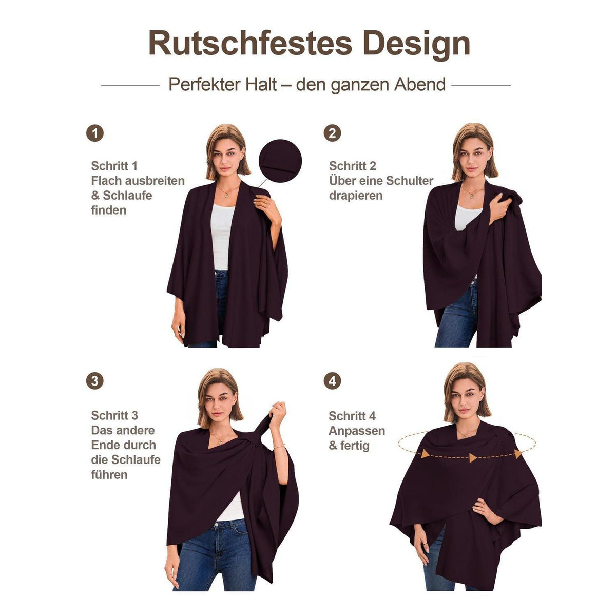 Damen Poncho Strick Cape Cardigan Einheitsgröße Burgunderrot