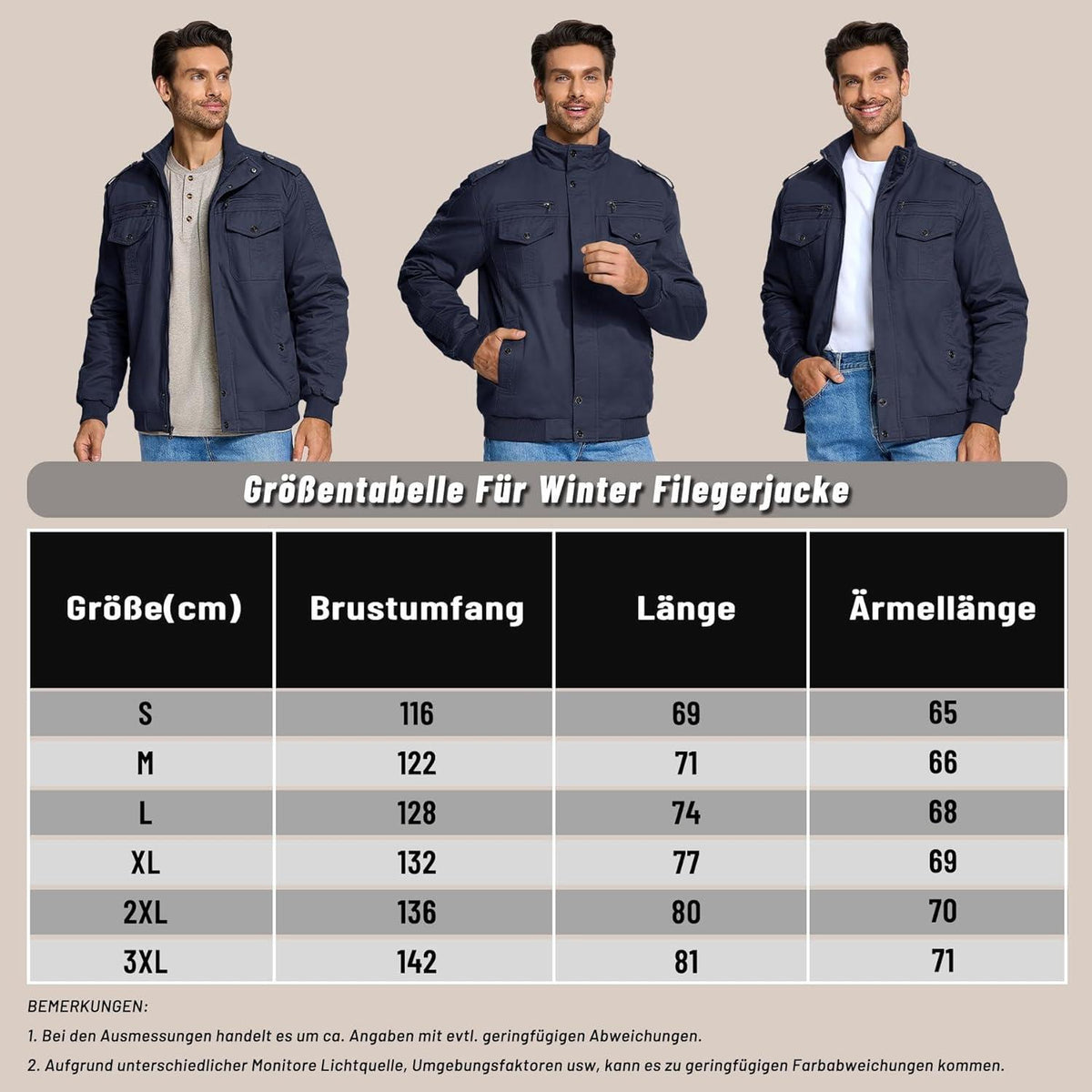 Herren Winterjacke Sherpa gefüttert Dunkelblau L